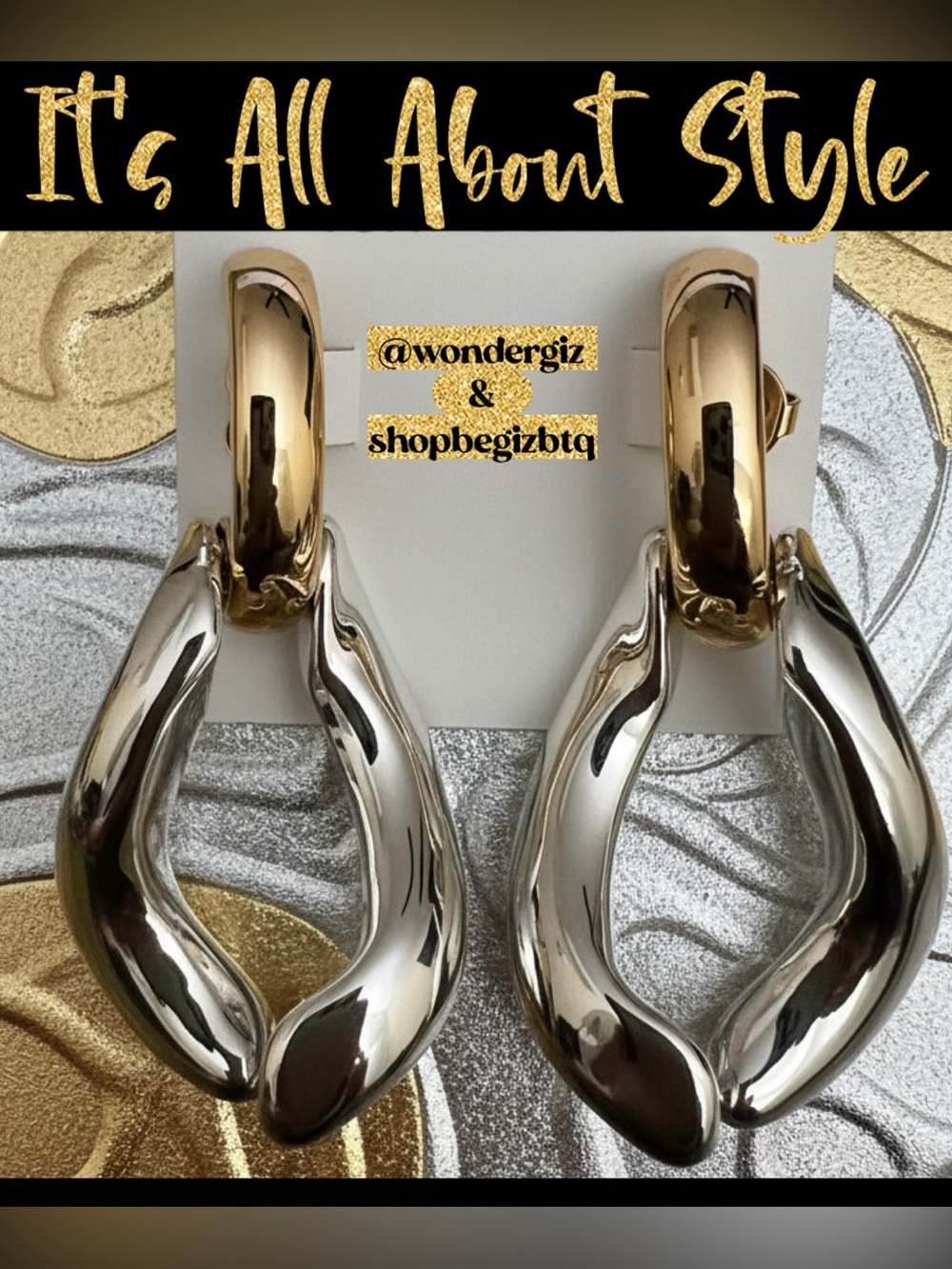 Authentic Bold Statement Wishbone Earrings Gold & Silver Polished NWT